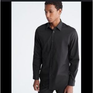 Calvin Klein Steel+ Slim Fit Herringbone Button Down Dress Shirt 16 Large Black